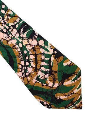 Green Black Gold Batik Paisley Swirls Dots India Silk Tie Necktie 3.75 x 52